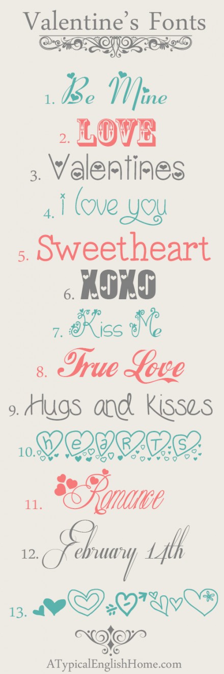 Free Valentine's Day Fonts from A Typical English Home