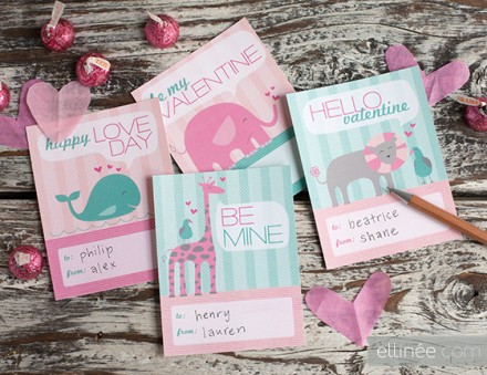 free printable Kids' Valentines from Ellinee