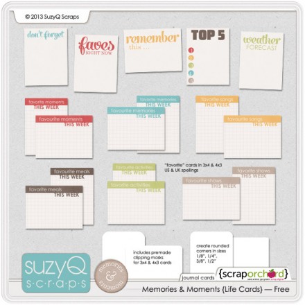 Free project Life Cards from Suzy Q Scraps