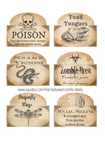 Freebie - Spooky Halloween Bottle Labels from Squidoo