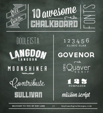 Freebie - 10 Chalkboard fonts compiled by Key Lime Digital Designs