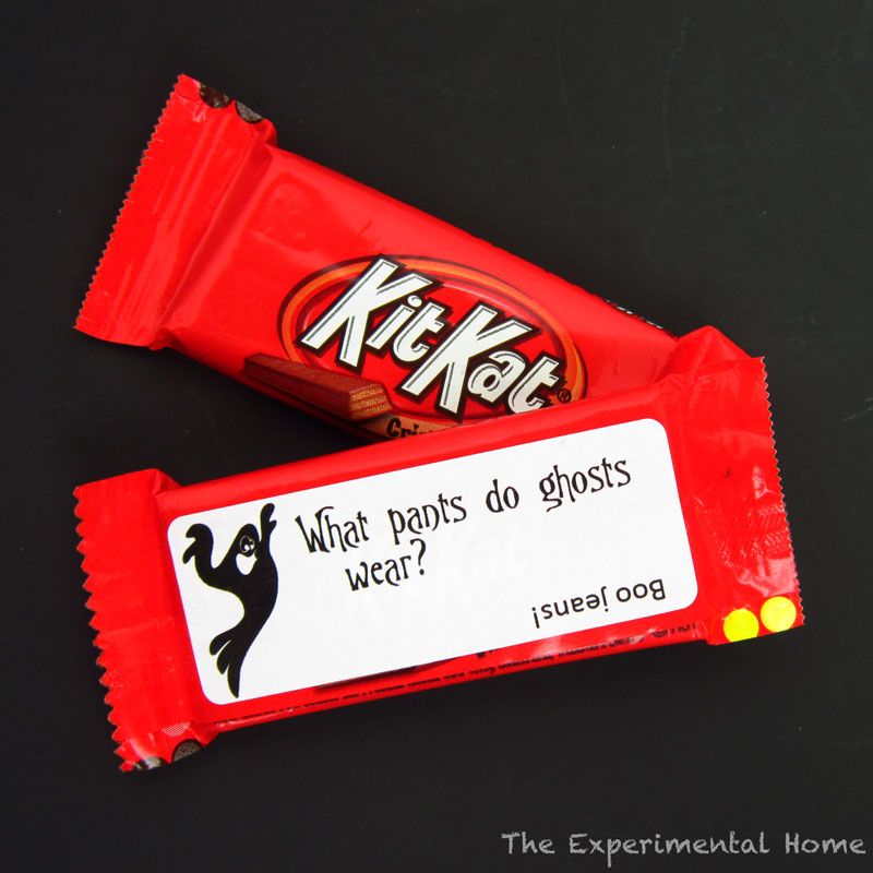 Freebie - candy jokes for Halloween treats from The Experimental Home