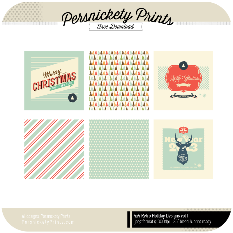 Freebie - Retro 4x4 Holiday Cards from Persnickety Prints