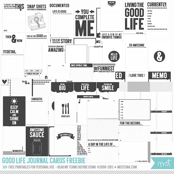 Freebie - 90 Printable Cards for Project Life from Miss Tina