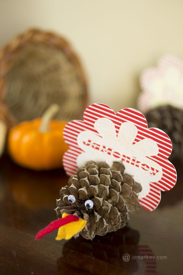 Pinecone Turkey Placecards from Jamonkey