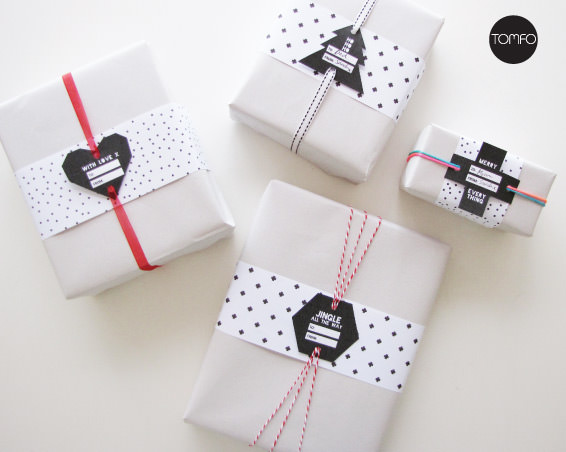 TOMFO Black & White Free Christmas Gift Tags