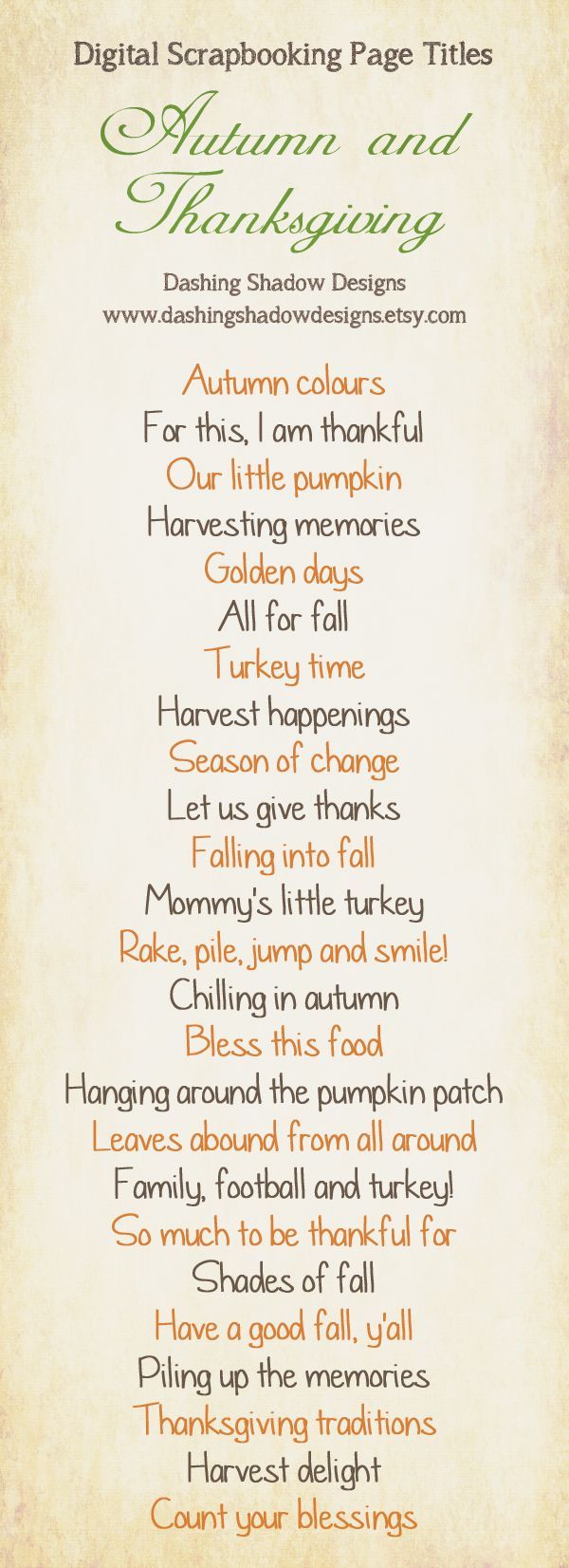 Fall and Thanksgiving Scrapbook Page Titles