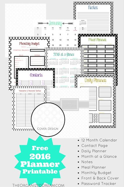 Free 2016 Planner printable from The Organized Dream