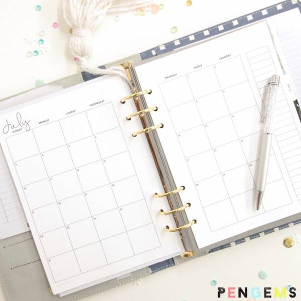 Free A5 Planner printables from Pen Gems