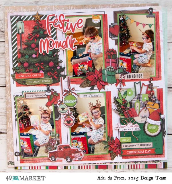 12 Christmas Scrapbook Layouts with Ornaments and Lights (with a FREEBIE)