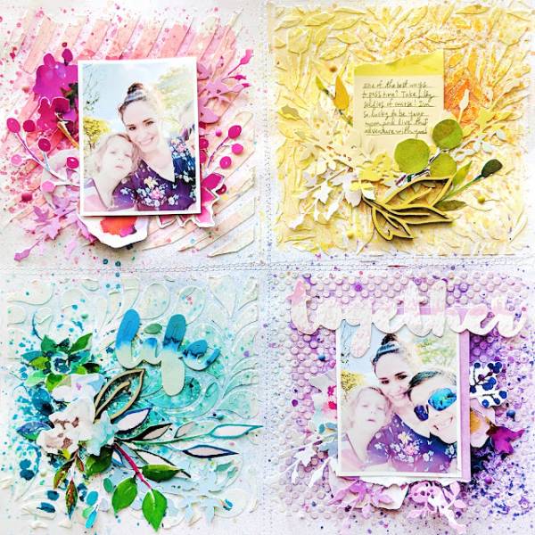 12 Scrapbook Layouts with Stenciled Backgrounds