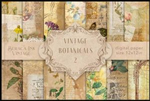 Mini Popcicle Pattern 14 FREE Vintage Botanical and Patterned Papers – Scrap Booking